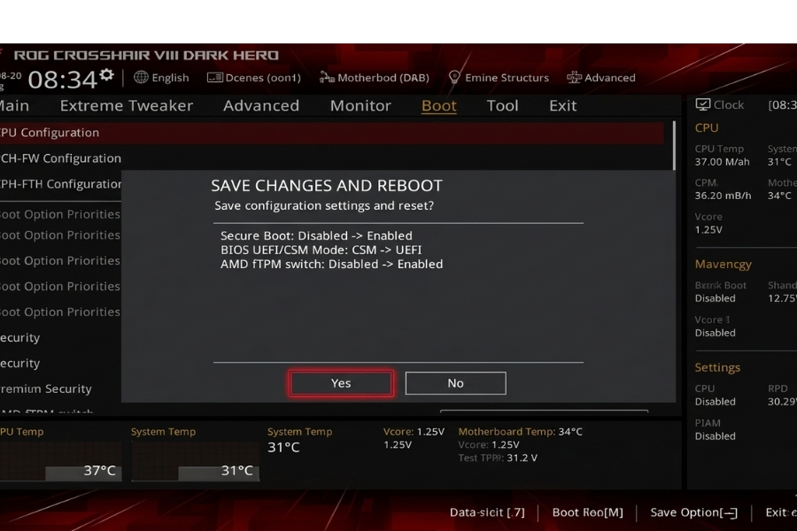 Bật TPM 2.0 Main MSI Cài Win 11
