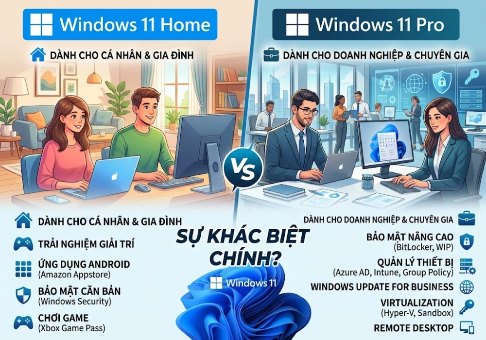 Windows 11 Home và Pro Khác Nhau Gì? Nên Chọn Bản Nào Để Không Lãng Phí Tiền?