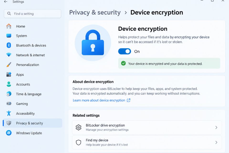 Bật mã hóa thiết bị Device Encryption trên Windows 11 Home
