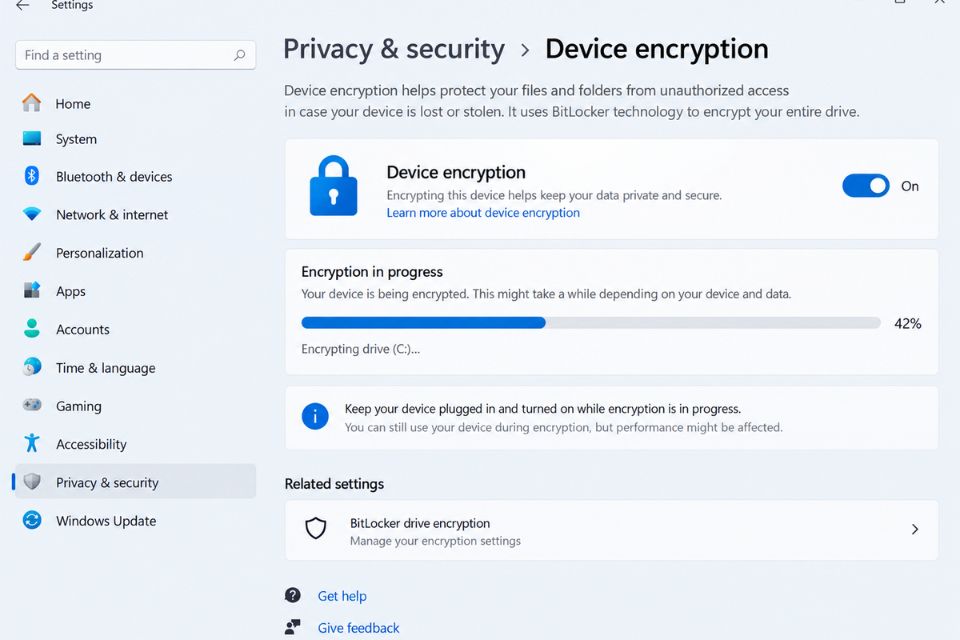 Bat ma hoa thiet bi Device Encryption tren Windows 11 Home 4