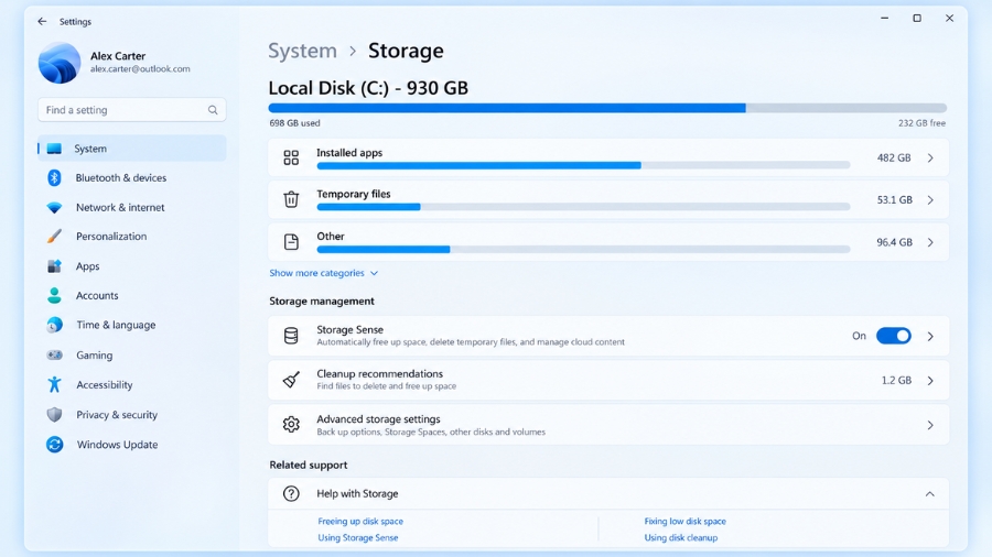 Cách Bật Tự Động Dọn Rác Storage Sense Win 11