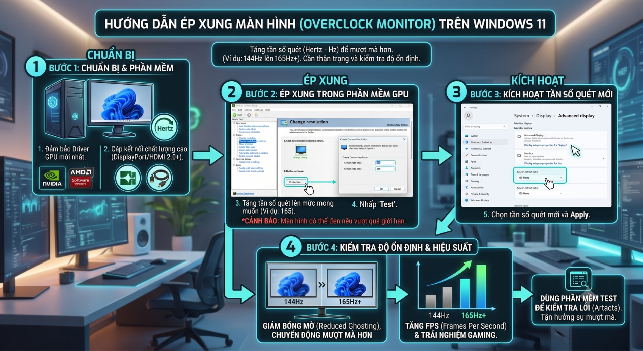 Cách Ép Xung Màn Hình (Overclock Monitor) Lên Tần Số Quét Cao Trên Windows 11