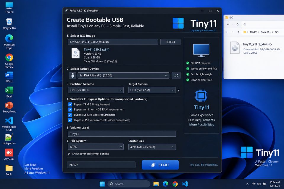 Cách cài Tiny11 bypass mọi cấu hình trên máy yếu 7 Cach cai Tiny11 bypass moi cau hinh tren may yeu 3