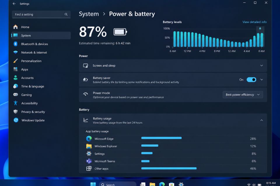 Cách chỉnh điện năng Windows 11 cho laptop pin trâu hơn