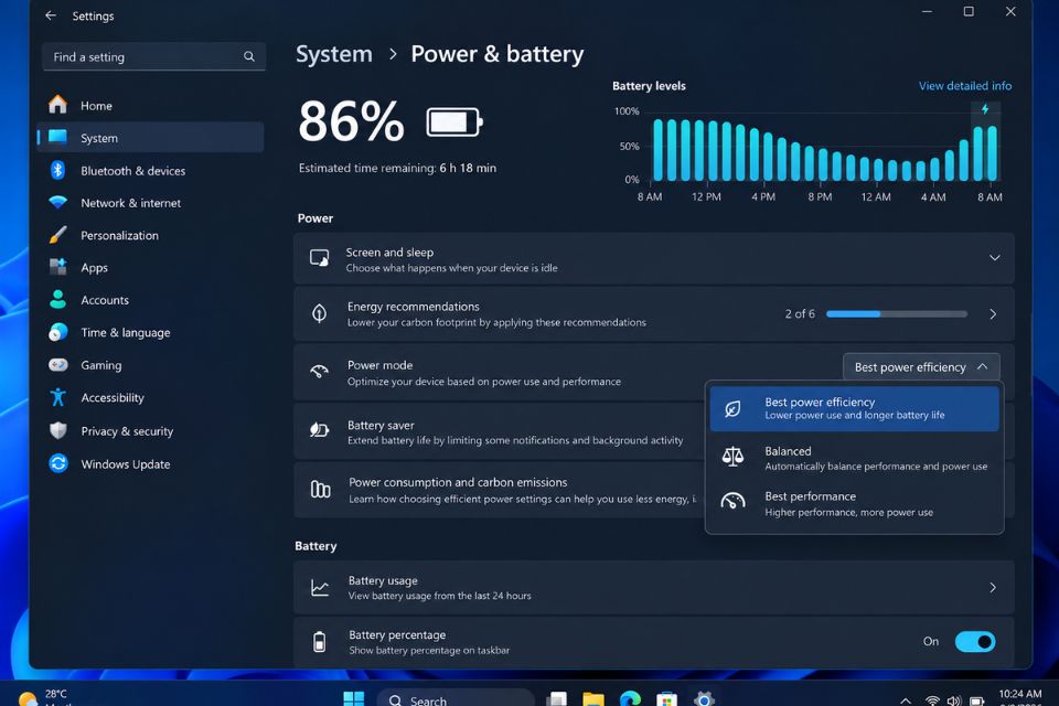 Cach chinh dien nang Windows 11 cho laptop pin trau hon 3