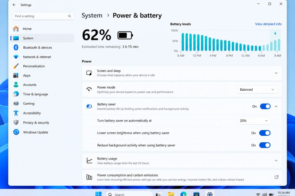 Cach chinh dien nang Windows 11 cho laptop pin trau hon 4