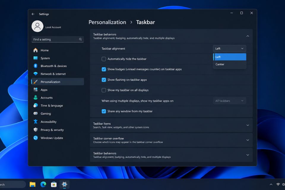 Cach dua thanh Taskbar Windows 11 sang ben trai giong Windows 10 khi bi mat Driver 4