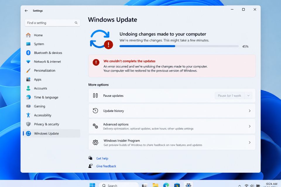 Cách sửa lỗi Undoing Changes Made to Your Computer Windows 11