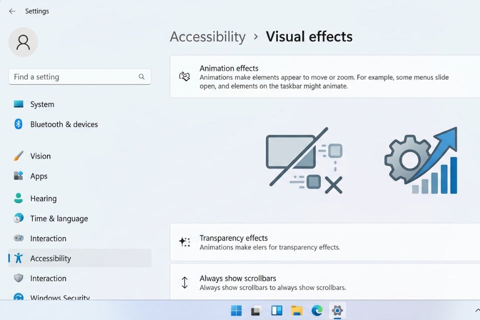 Cách tắt hiệu ứng chuyển động Animation Windows 11
