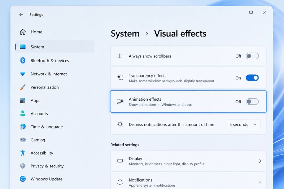 Cach tat hieu ung chuyen dong Animation Windows 11 4