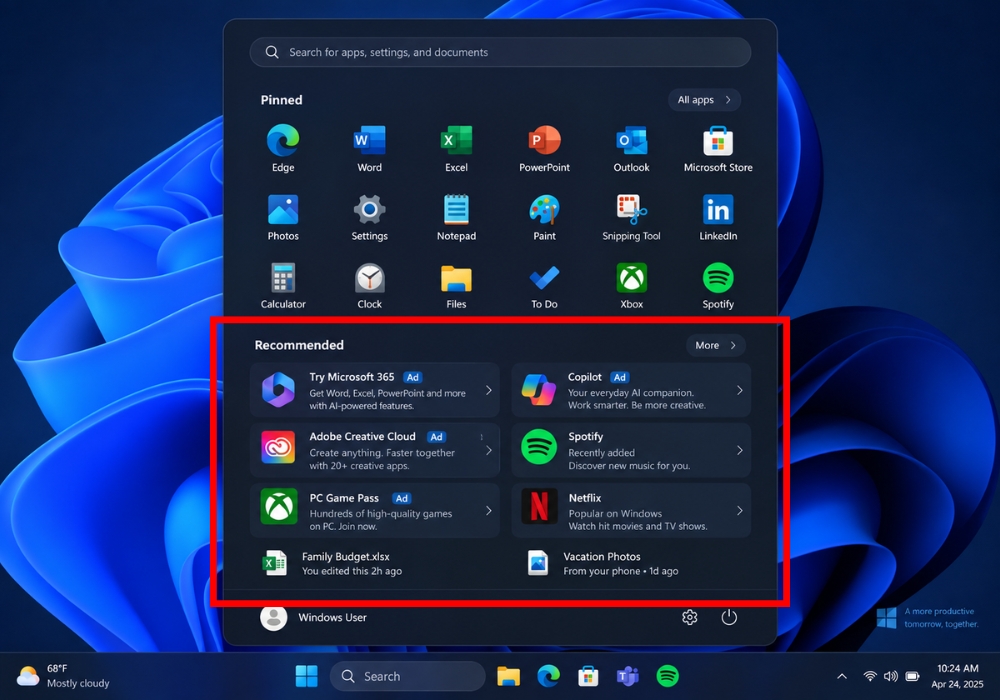 Cach tat quang cao trong Start Menu Win 11 1