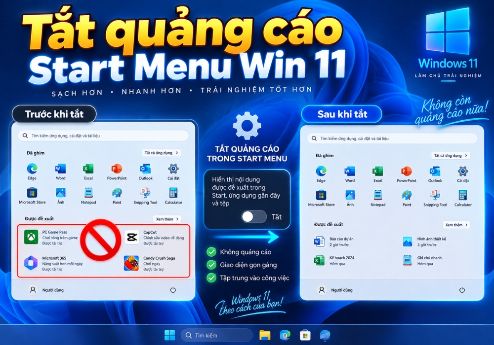 Cách tắt quảng cáo trong Start Menu Win 11 để giao diện gọn gàng hơn