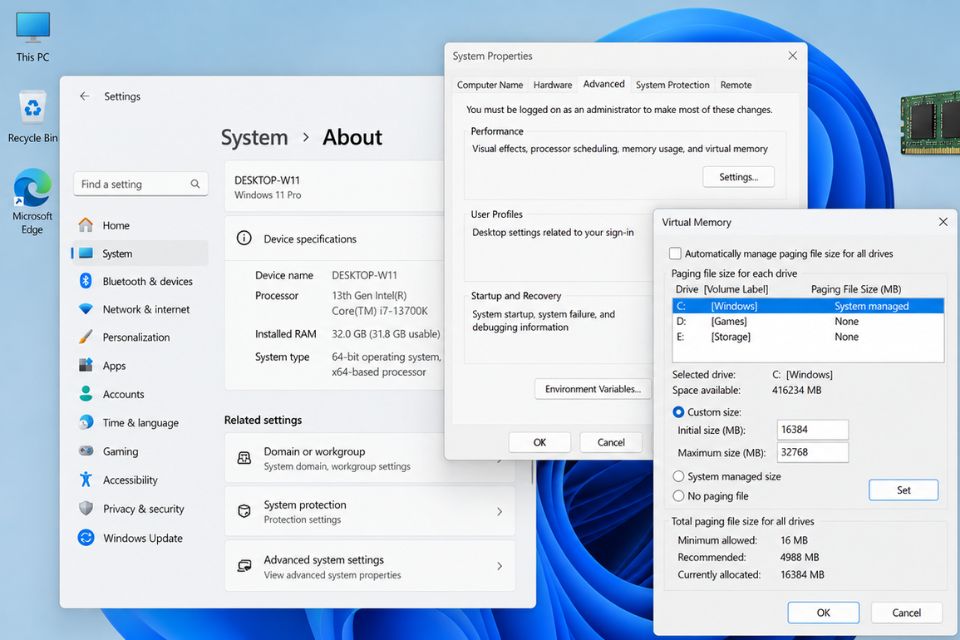 Cấu hình RAM ảo Virtual Memory Windows 11 chuẩn nhất để chống văng game