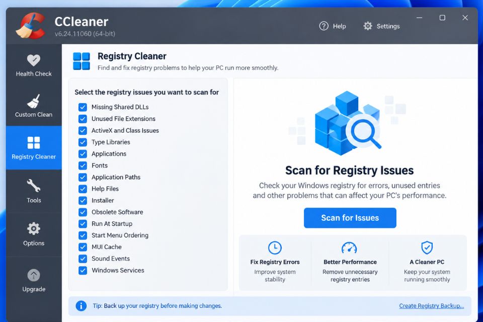 Don dep Registry Windows 11 an toan bang CCleaner 3