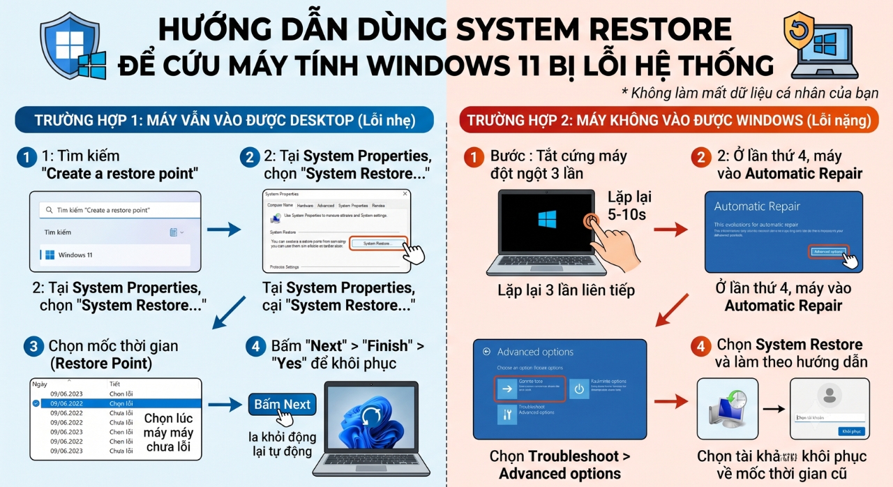 Hướng Dẫn Dùng System Restore Để Cứu Máy Tính Windows 11 Bị Lỗi Hệ Thống