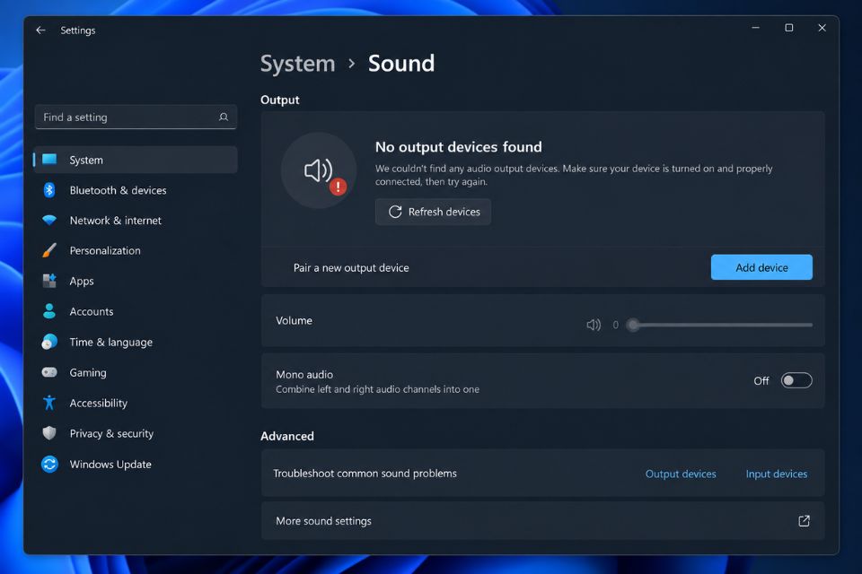 Lỗi No Audio Output Device Is Installed Windows 11 5 Loi No Audio Output Device Is Installed Windows 11 2