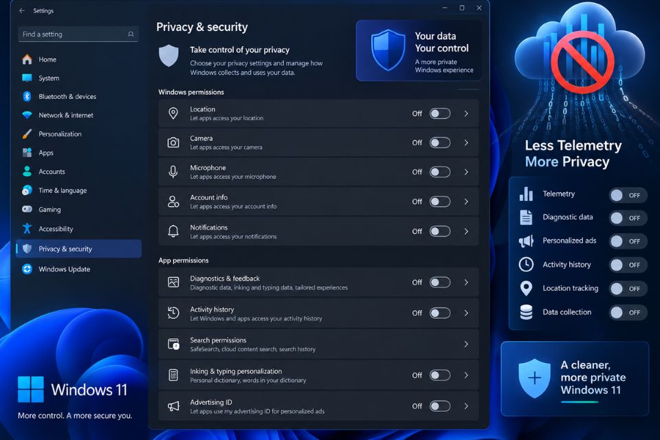 Tắt Telemetry Windows 11 để bảo mật và mượt máy hơn