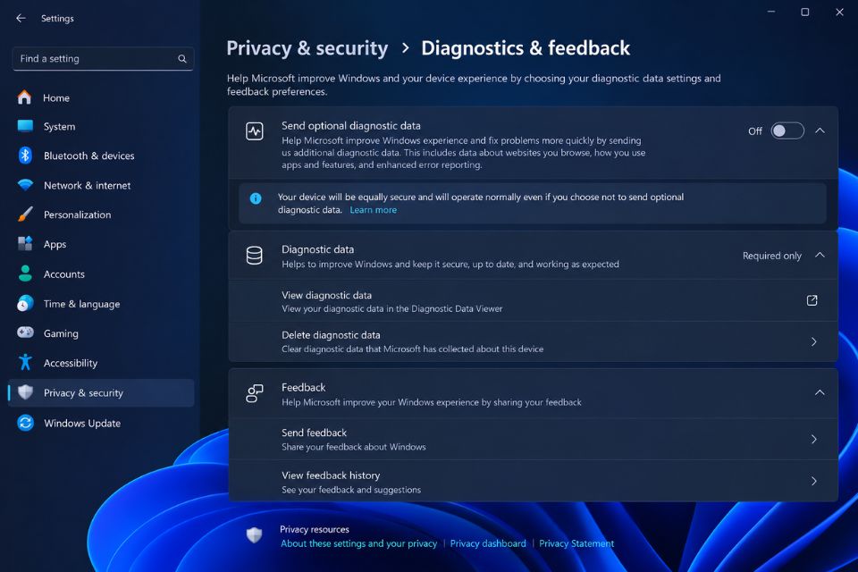 Tat Telemetry Windows 11 de bao mat va muot may hon 2