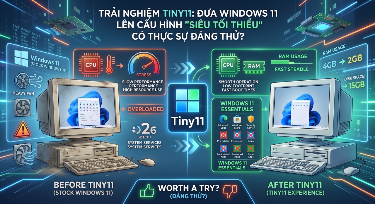 Trải Nghiệm Tiny11: Đưa Windows 11 Lên Cấu Hình "Siêu Tối Thiểu" Có Thực Sự Đáng Thử?