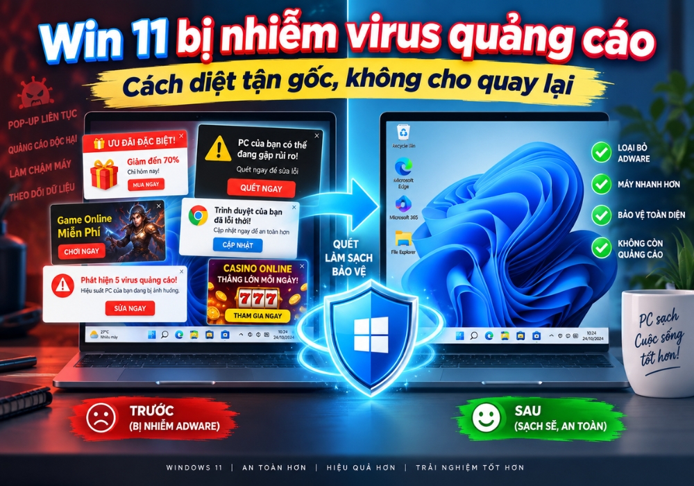 Win 11 bị nhiễm virus quảng cáo: Cách diệt tận gốc, không cho quay lại
