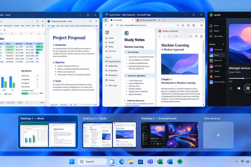 Cách tạo nhiều màn hình ảo Virtual Desktops làm việc đa nhiệm Windows 11