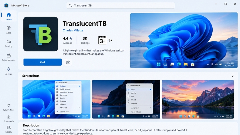 Làm Trong Suốt Thanh Taskbar Win 11 Bằng Phần Mềm Translucenttb