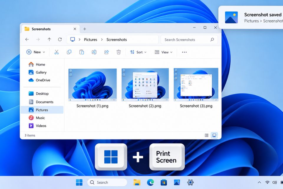 Phím tắt chụp màn hình máy tính Windows 11 tự động lưu file vào máy