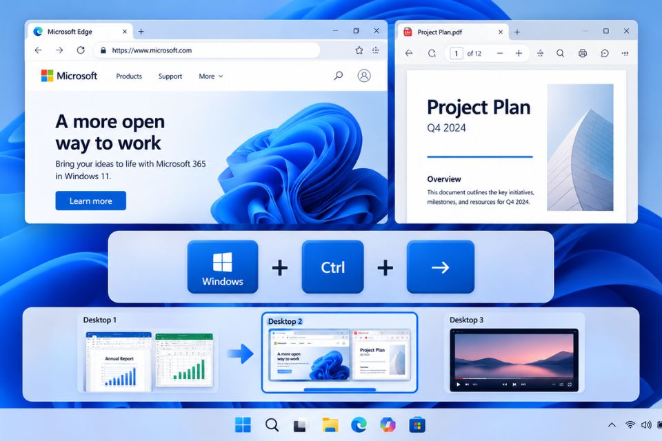 Phim tat chuyen doi nhanh giua cac man hinh ao tren Windows 11 2